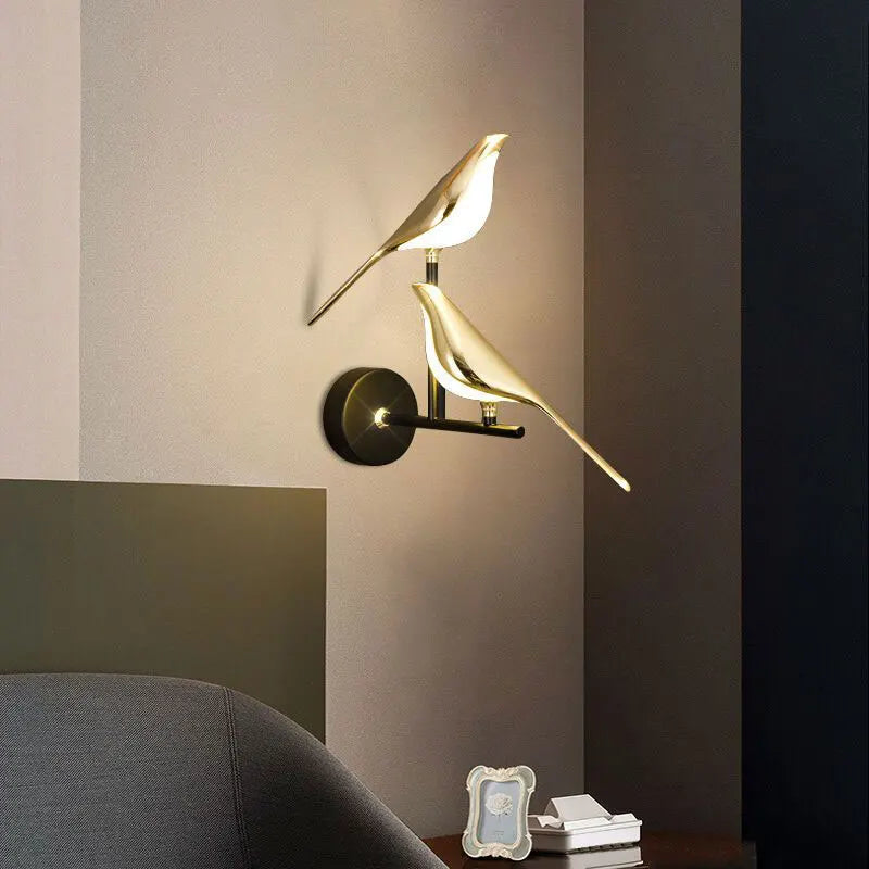 Creative Bird 360° Rotatable LED Wall Lamps Bedroom Bedside Indoor Golden Touch Switch LED Wall Lights Wall Sconce