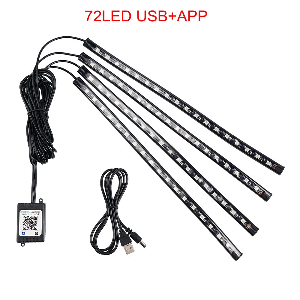Car Ambient Light Strip 10W USB LED Car Interior Atmosphere Foot Light Decoration RGB Neon Strip with APP Voice Music Control