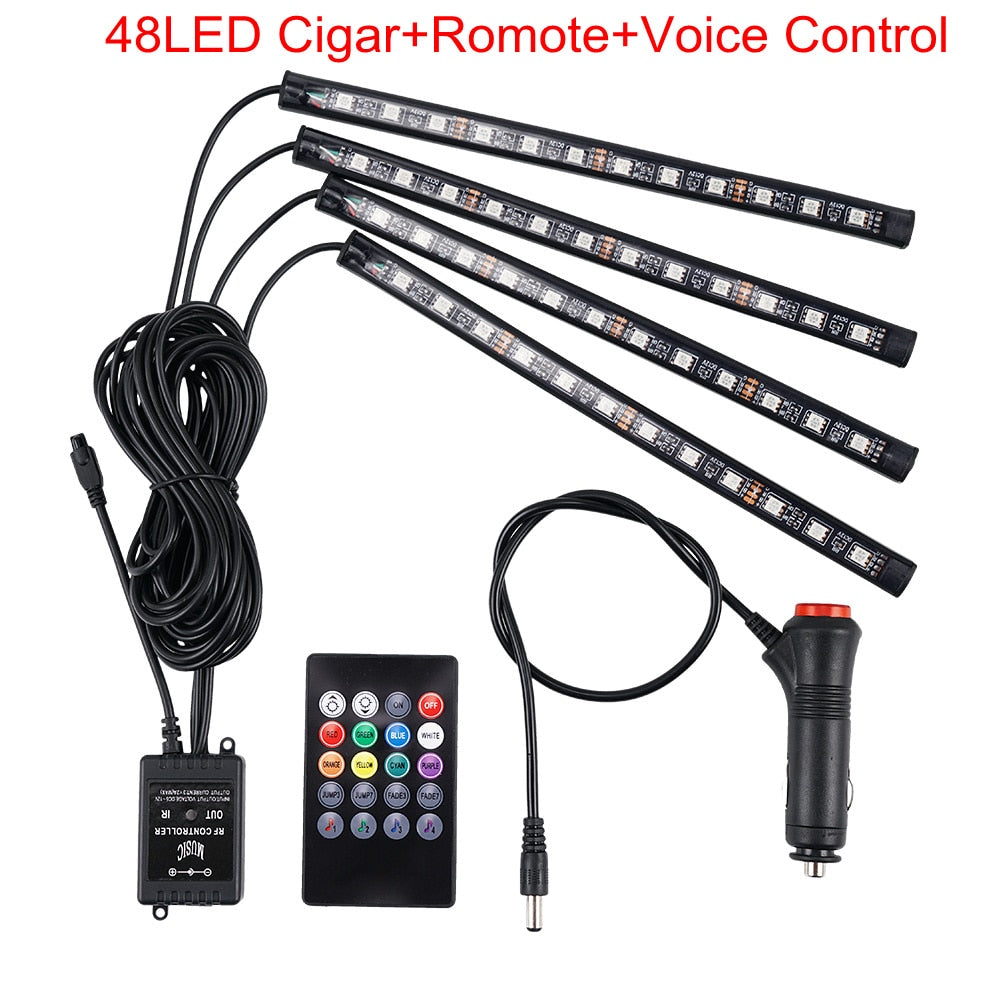 Car Ambient Light Strip 10W USB LED Car Interior Atmosphere Foot Light Decoration RGB Neon Strip with APP Voice Music Control