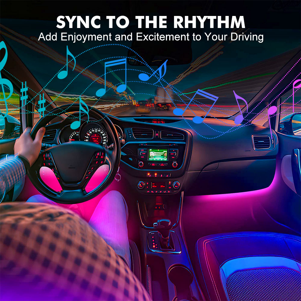 Car Ambient Light Strip 10W USB LED Car Interior Atmosphere Foot Light Decoration RGB Neon Strip with APP Voice Music Control